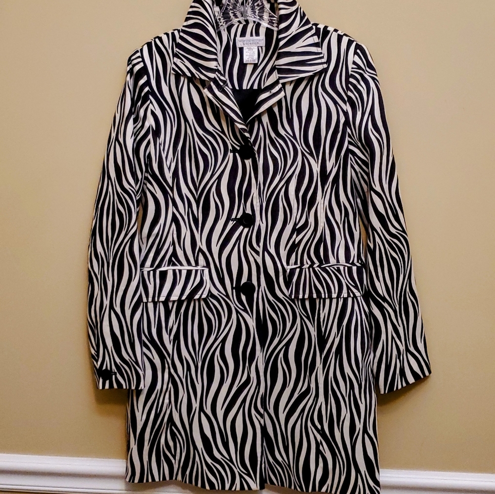 Zebra print trench style overcoat size small